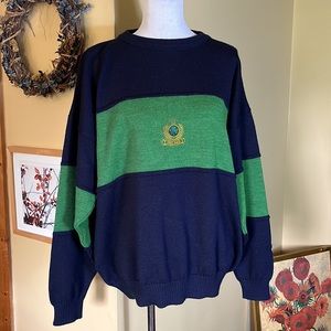 Vtg BLARNEY CASTLE DESIGNS Size XLarge Ireland Logo Woolblend ColorBlock Sweater